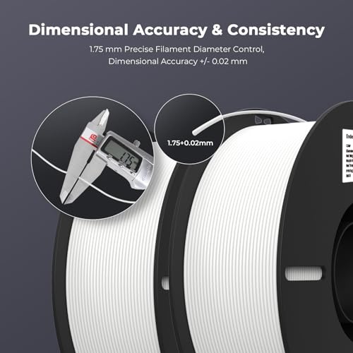Creality 3D Printer Filament, PLA Filament 1.75mm Bundle 2Kg for 3D Printing, Ender PLA Filament No-Tangling, Strong Bonding & Overhang Performance, Accuracy +/- 0.02mm (White & White 2-Pack)