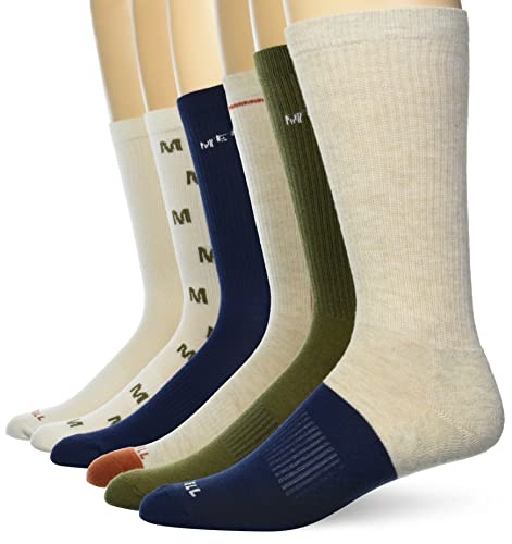 Merrel Men's and Women's Recycled Cushioned Socks - 6 & 12 Pairs - Hiking Arch Support, Crew - Navy Assorted (6 Pairs), Medium-Large