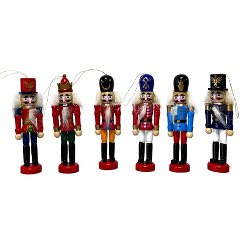 (Nutcracker-12) - BlueSpace Christmas Nutcracker Ornaments Set Wooden Nutcrackers Hanging Decorations for Christmas Tree Figures Puppet Toy Gifts (13cm , Set of 6pcs)