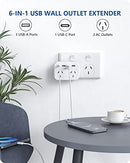 LENCENT USB Plug Extension, Type-C & 3 USB A Ports, 2 Way Socket Extension, 6-in-1 Grounded Outlet Extender for Household Appliances, Smartphone, Tablets, Ideal for Home Office Bedroom, 10A 2500W