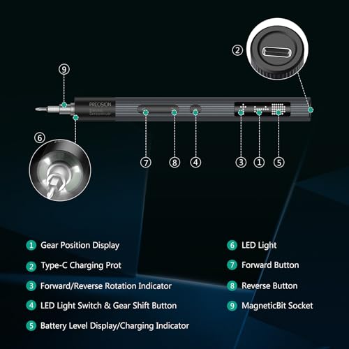 ORIA 50 in 1 Cordless Electric Screwdriver Set, Rechargeable Power Repair Tool Kit, with 40 Bits, 3 Adjustable Torque, Power Display & LED Lights, Perfect for Phone, Camera, Watch, etc