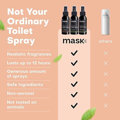 Mask - Toilet Odour Eliminator Spray, Non-Aerosol Odour Neutraliser Spray, Travel Size - Traps Odours Before You Go, Toilet Deodoriser, 100ml, Mix Pack of 3