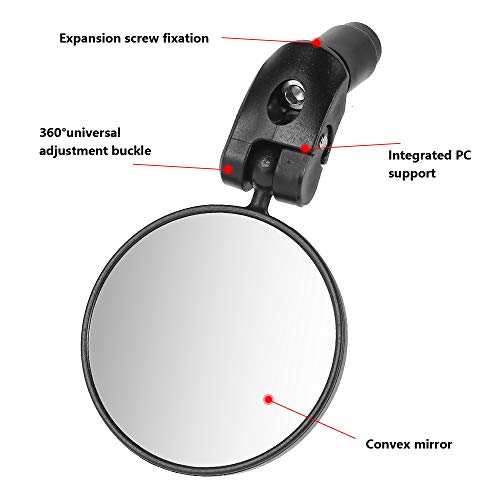 2PCS Bike Mirrors, Safe Rearview Mirror Bicycle Cycling Rear View Mirrors Adjustable Rotatable Handlebar Mounted Convex Glass Mirror