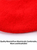 6 Pieces Wool Beret Hat Solid Color French Beanie Hat with Silky Scarf Brooch, Black and Red, Medium