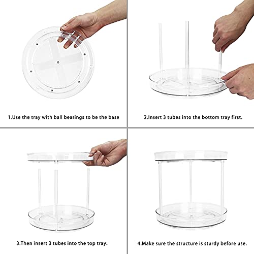 FYY 2 Tier Lazy Susan Turntable Cabinet Organizer Spice Storage Rack, Rotating Kitchen Cupboard Organiser, Storage Rack for Kitchen, Fridge and Bathroom, Makeup Holder Cosmetic Storage Rack Clear