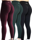 AUROLA Workout Leggings for Women Seamless Scrunch Tights Tummy Control Gym Fitness Girl Sport Active Yoga Pants, Black+ponderosa Green+black Cherry, Medium