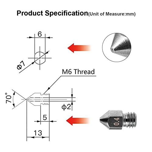 3D Printer Nozzles 5PCS, 0.4mm Tungsten Steel Alloy MK8 Nozzles for Most FDM 3D Printers Ender Series