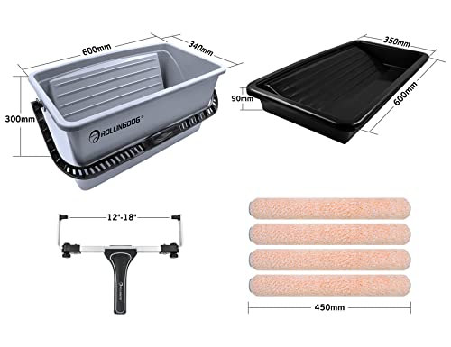 ROLLINGDOG 7PC 18" Paint Roller Kit - 18 Inch Paint Roller Frame,Microfiber Paint Roller Sleeves（Pack of 4,Paint Bucket with Lid (Upgraded Version)