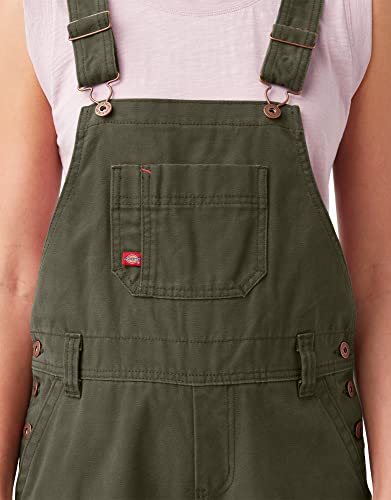 Dickies Women's Relaxed Fit Bib Overalls, Rinsed Moss Green, Large