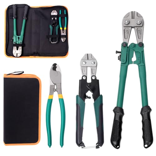 Swpeet 3Pcs Bolt Cutter and Cable Cutters Pliers Set, 8 Inch Bolt Cutter + 14 Inch Bolt Cutter + Heavy Duty Leverage Wire Rope Cutter with Easily Cut Locks for Wires, Bolts, Rods, Rivets and Chain