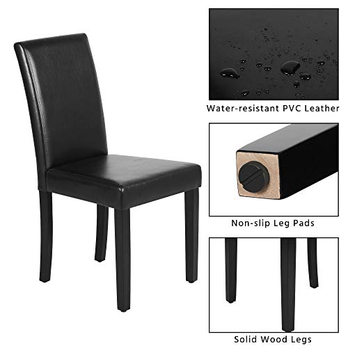 Yaheetech Dining Chair PU Leather Living Room Chairs Upholstered Parsons Diner Modern Kitchen Armless Side Chair with Solid Wood Legs Set of 4, Black