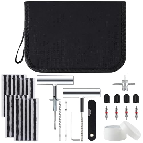 Universal Tire Repair Kit, 37PCS Tire Repair Tools, Heavy Duty Car Emergency Tool Kit for Flat Tire Puncture Repair, Tire Plug Kit Fit for Car, Motorcycle, Jeep, RV, ATV, SUV, Truck, Lawn Mower, etc.