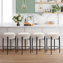 COLAMY Modern Bar Stools Set of 2, 24" Sherpa Counter Height Stools with Round Soft Padded Boucle Backless Seat and Metal Mid-Century Base, Cream