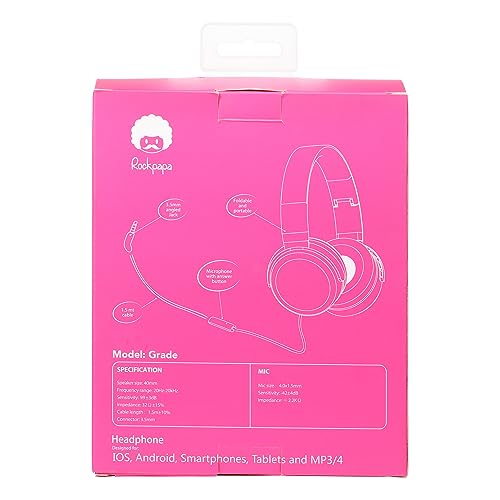 Rockpapa 982 Foldable Wired Headphones,Over Ear Headphones Stereo Headphones with Microphone,Boys Girls Headphones for Travel/PC/Mac/Laptop/Phone(Pink)