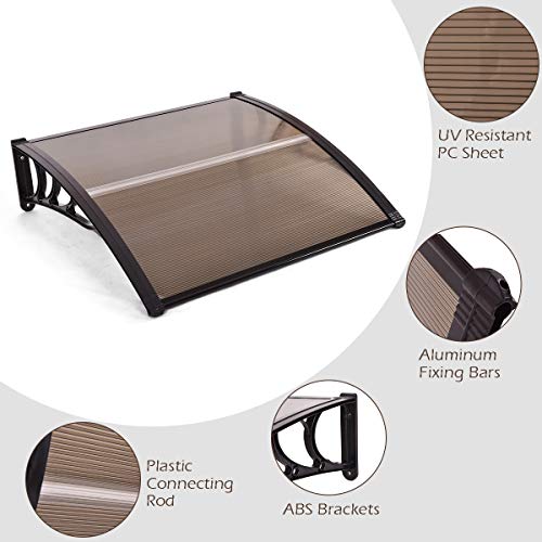 Tangkula 40" X 40" Outdoor Window Awning with Polycarbonate Hollow Sheet, Modern Door Canopy for Patio Balcony, UV Rain Snow Sunlight Protection (Brown)