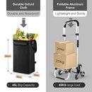 Foldable Shopping Cart Aluminium Shopping Trolley Grocery Bag with Wheels Waterproof Lightweight Utility Cart Tri-Wheel Black 45L