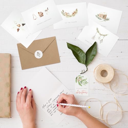 ZICOTO Beautiful Christmas Cards Set of 20 - Incl. Bulk Envelopes, Matching Stickers And Storage Box - Perfect to Send Warm Holiday Wishes to Friends and Family