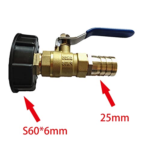 Brass IBC Tank Adapter Outlet Tap Valve 1 Inch Fittings Connector with 25mm Outlet for S60X6 IBC Water Storage Tank Garden Hose, Leakproof Replacement Fitting Parts