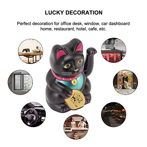 4 Inch Lucky Fortune Cat Maneki Neko, Lucky Cat Decor Hand Waving Welcoming Cat for Home Desk Ornament Gift Giving, Feng Shui Business Ornament Home Decor (Black)