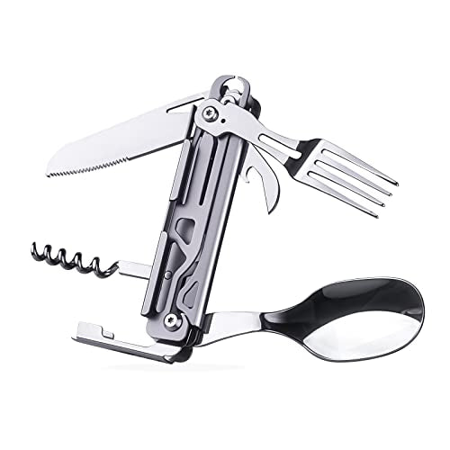 RAXCO Pocket Utensils Folding Cutlery Camping Knife,5-in-1 Detachable Spoon Set for Outdoor Travel Hiking