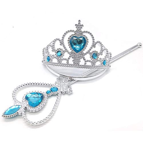 AUTOWT Princess Dress Up Accessories Set, 6 Pieces Frozen Costume for Girls Elsa Princess Cosplay with Blue Crown Tiara Necklace Ring Earring Magic Wand Gloves for Kids