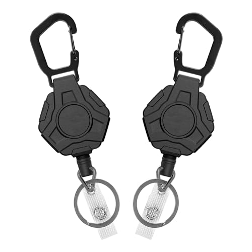 ZCOINS 2 Pack Retractable Keychain Heavy Duty Carabiner Badge Holder, ID Badge Holder Reel with Steel Retractable Cord, Outdoor Automatic Retractable Wire Rope Tactical Keychain Accessories for Men