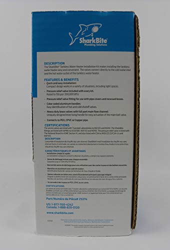 SharkBite 25374 Water Heater Valves Installation Kit