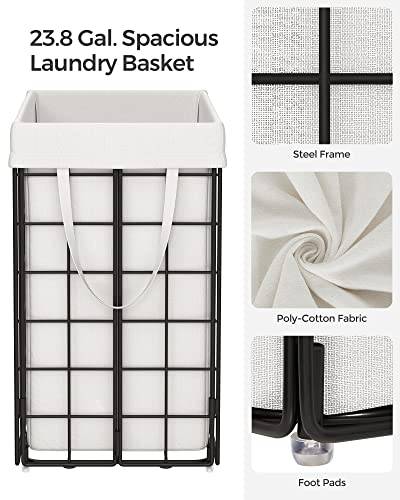 SONGMICS Laundry Hamper, 23.8 Gal (90L) Laundry Basket, Collapsible Clothes Hamper, Removable and Washable Liner, Metal Wire Frame, for Bedroom Bathroom, Black and White ULCB190W01