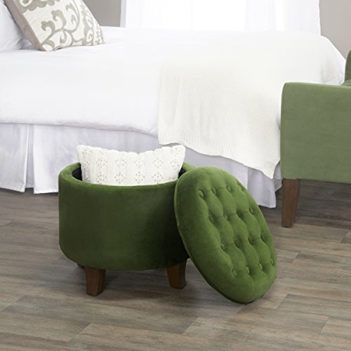 HomePop K6171-B228 Velvet Round Storage, Ottoman, Green