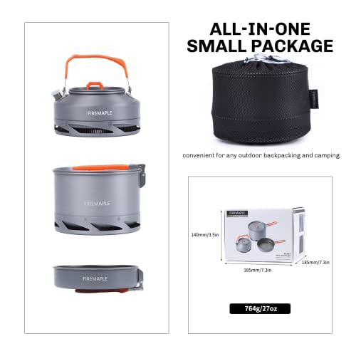 Fire-Maple Feast Heat Exchanger Set | Compact Camping Cookware Kit | Nested Design | Contain with a Pot, Kettle and Non-Stick Frypan | Ideal for Fishing, Picnic and Camp use