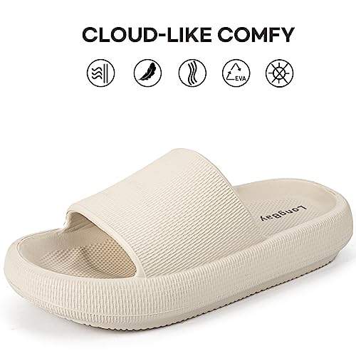 LongBay Cloud Slides for Women and Men, Comfy Pillow Slipper Shower Sandals Shoes with Arch Support for Pool Beach Home Indoor Outdoor Use, 10.5-11.5women/9-10men, Beige