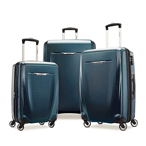 Samsonite Unisex-Adult Winfield 3 DLX Hardside Expandable Luggage with Spinners, Navy, Checked-Medium 25-Inch, Winfield 3 DLX Hardside Expandable Luggage with Spinners