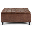SIMPLIHOME Harrison 36 inch Wide Square Coffee Table Lift Top Storage Ottoman in Upholstered Distressed Umber Brown Tufted Faux Leather for the Living Room,