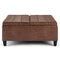 SIMPLIHOME Harrison 36 inch Wide Square Coffee Table Lift Top Storage Ottoman in Upholstered Distressed Umber Brown Tufted Faux Leather for the Living Room,
