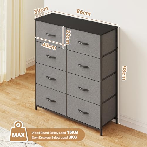 Advwin Chest of Drawers 8 Drawers Fabric Tower Dresser Organizer Clothes Toys Storage Unit Tallboy Storage Cabinet for Bedroom, Living Room, Hallway, Entryway,Office Gray