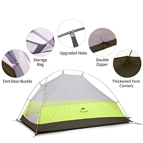 Naturehike Cloud up 1 Person Backpacking Tent Lightweight Camping Hiking Dome Tent for 1 Man (Mustard Green (20D Nylon))
