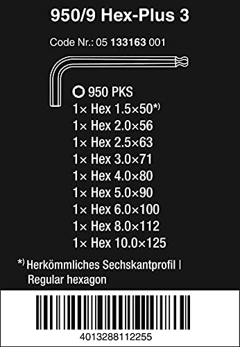 Wera 950/9 Metric Chrome-Plated Hex-Plus L-Key 9-Pieces Set