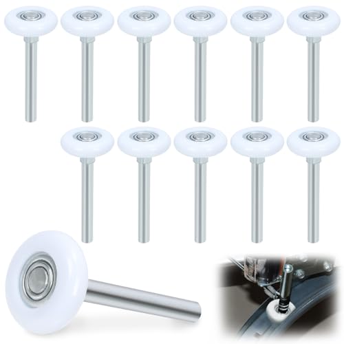 Swpeet 10Pcs Quiet Garage Door Rollers Nylon Door Wheels Replacement Garage Roller, Reinforced Dual Cage, White 1.8" 13 Ball Bearing 4" Stem, Durable and High Load, High Performance Bearing for Door