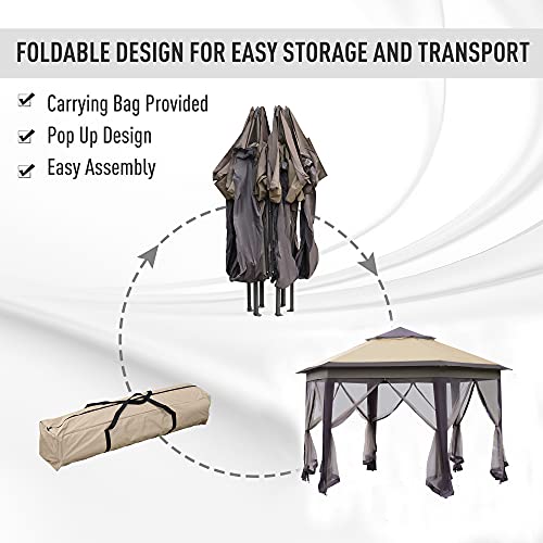 Outsunny 13' x 13' Pop Up Gazebo, Hexagonal Canopy Shelter with 6 Zippered Mesh Netting, Event Tent with Strong Steel Frame for Patio Backyard Garden Wedding Party