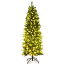 Costway 1.8m/6ft Pre-lit Pencil Christmas Tree,Artificial Hinged Fir Christmas Tree with 743 PVC Tips and 250 SAA certificated LED Lights, Christmas Drcoration with Sturdy Iron Stand, Easy Set-up