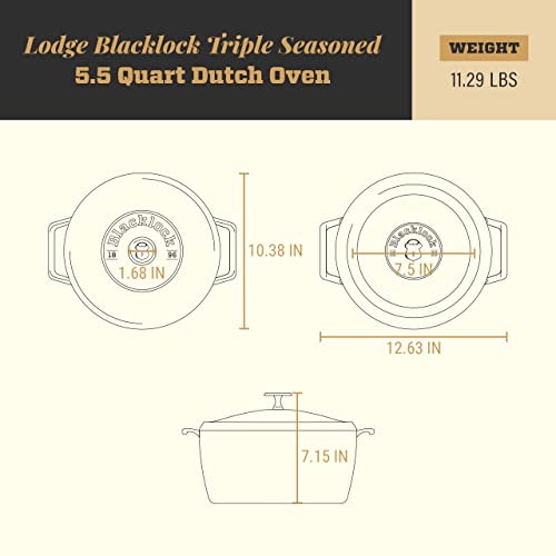 Lodge Blacklock Dutch Oven 5.5 Quart Cast Iron Dutch Oven, Black, BL02DO