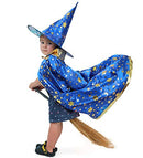 ZZX Wizard Cape Witch Cloak with Hat, Halloween Costume Props for Kids Cosplay Party (Blue)