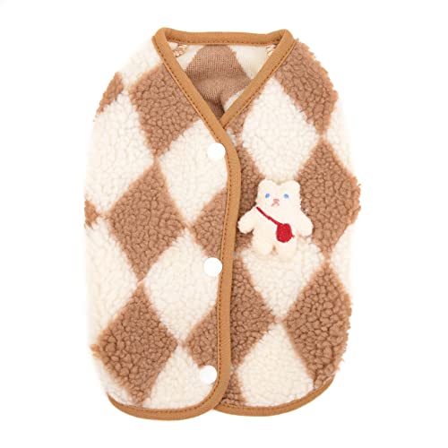 Zunea Winter Jacket Coat for Small Dogs Fleece Jumper Soft Warm Puppy Clothes Fuzzy Sweater Coat Plaid Fluffy Cold Weather Vest Pet Girl Boy Apparel Chihuahua Doggy Yorkie Cats Clothing Brown S