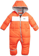 DKNY Baby Boys’ Snowsuit – Hooded Fleece Lined Warm Winter Jumpsuit – Zip Snow Pram for Newborns and Infants (0-24M), Size 24M, Orange