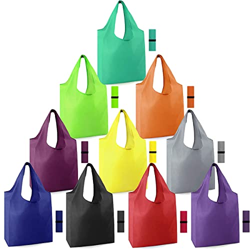 Reusable-Grocery-Bags-Foldable-Machine-Washable-Reusable-Shopping-Bags10 Pack Extra Large Folding Reusable Bags Totes Storage Bag (Colour)