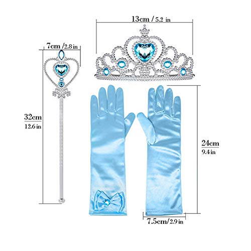 AUTOWT Princess Dress Up Accessories Set, 6 Pieces Frozen Costume for Girls Elsa Princess Cosplay with Blue Crown Tiara Necklace Ring Earring Magic Wand Gloves for Kids