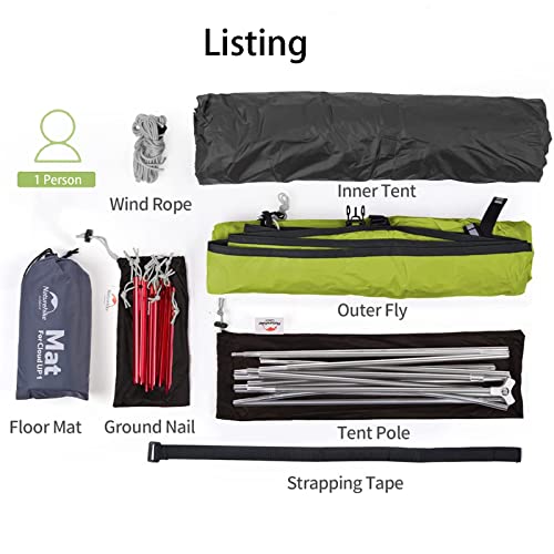 Naturehike Cloud up 1 Person Backpacking Tent Lightweight Camping Hiking Dome Tent for 1 Man (Mustard Green (20D Nylon))