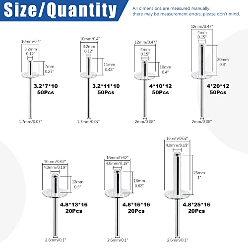 Glarks 261Pcs Rivet Gun with Large Flange Pop Rivets Set 13" Heavy Duty Handle Riveter and 260Pcs 7 Sizes Aluminum Large Flange Blind Rivets Assortment Kit for Metal, Automotive, Boat