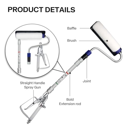 ZHUITU Airless Paint Sprayer Roller Inner Feed for High Pressure Airless Spray Gun with Wand Power Wall Brush Self-Priming Paint Roller 11.8 inch Extension Pole, Silver