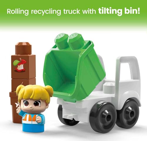 MEGA BLOKS Green Town Sort & Recycle Squad Building Set with 19 Big Building Blocks and Special Pieces, Toy Set for Ages 1 and up